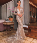 Gold Evening Dress Women Elegant Prom Party Gown, glamorous, Backless