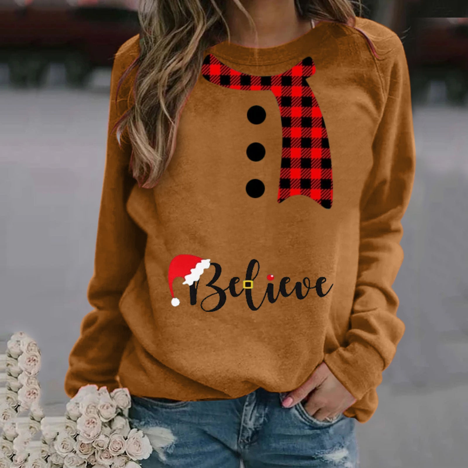 Women's sweater Christmas pattern print elegant