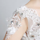 Wedding dress lace with big train, pearls applique, crystal sequins