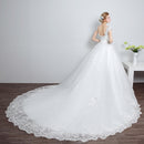 Wedding dress lace with big train, pearls applique, crystal sequins