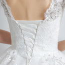 Wedding dress lace with big train, pearls applique, crystal sequins