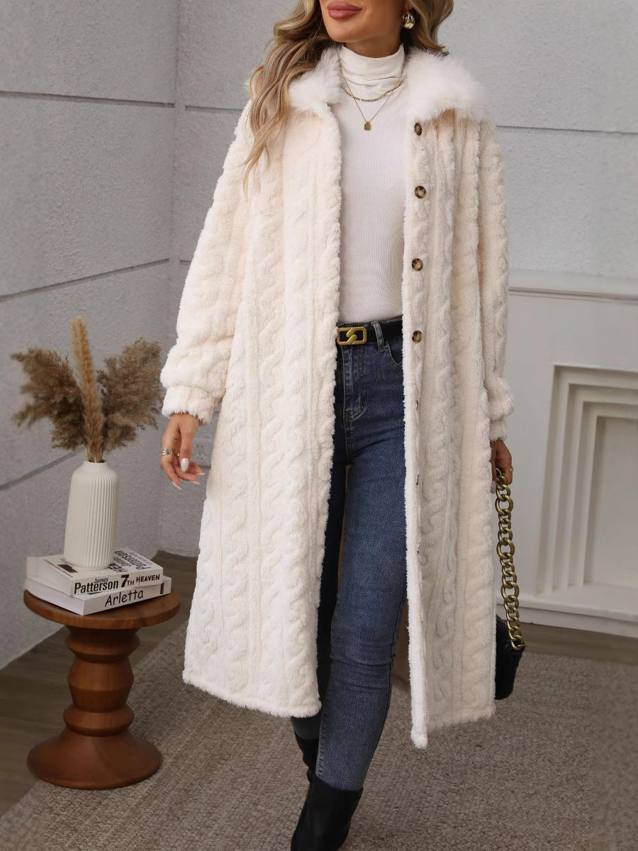 Women's coat mid-length hot pattern plush elegant fur collar