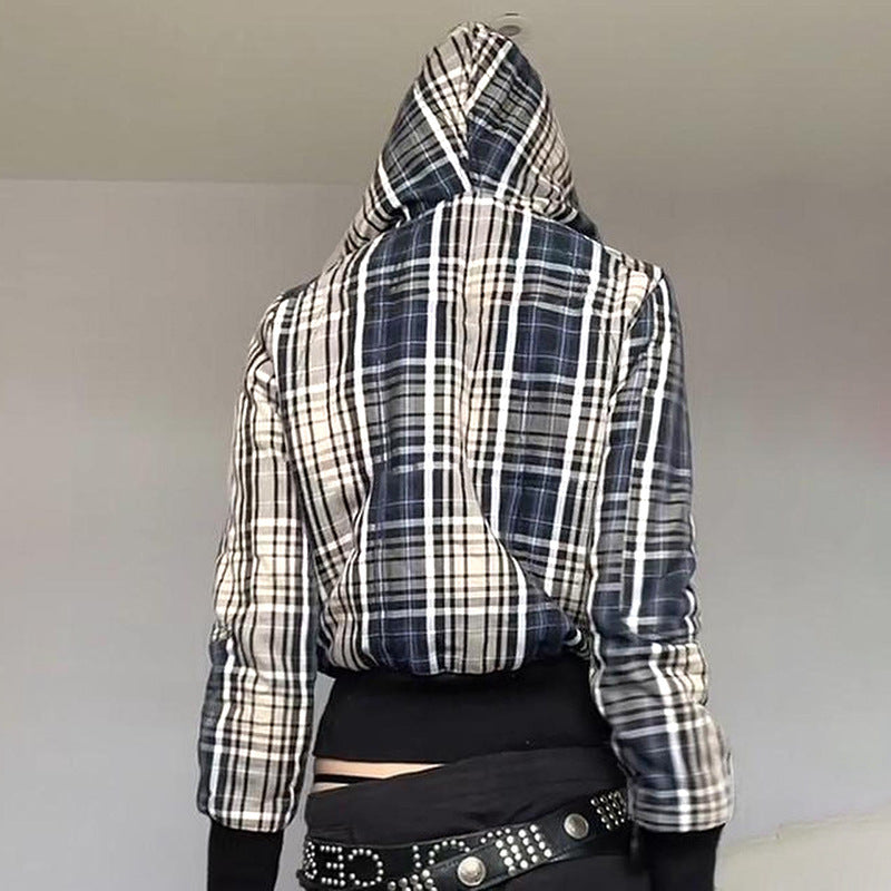 Women's jacket elegant fitted waist checkered contrasting color