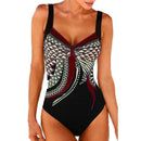 Women's swimsuit one-piece elegant strap retro printed