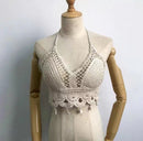 Women's Exposed Lace-up Halter Vest, Hollow Out Knitted Top, backless tie