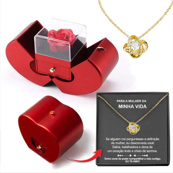 Luxury Red Apple Jewelry Box with Eternal Rose & Gift Necklace