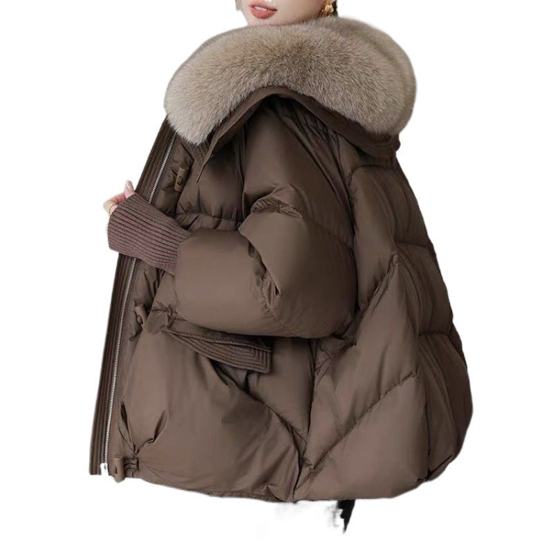 Women's down jacket padded cotton puffers fox fur collar short thick