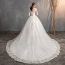 Wedding Dress long lace elegant, mid-length sleeves, embroidered train