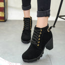 Women's ankle boots leather elegant lace-up square heels