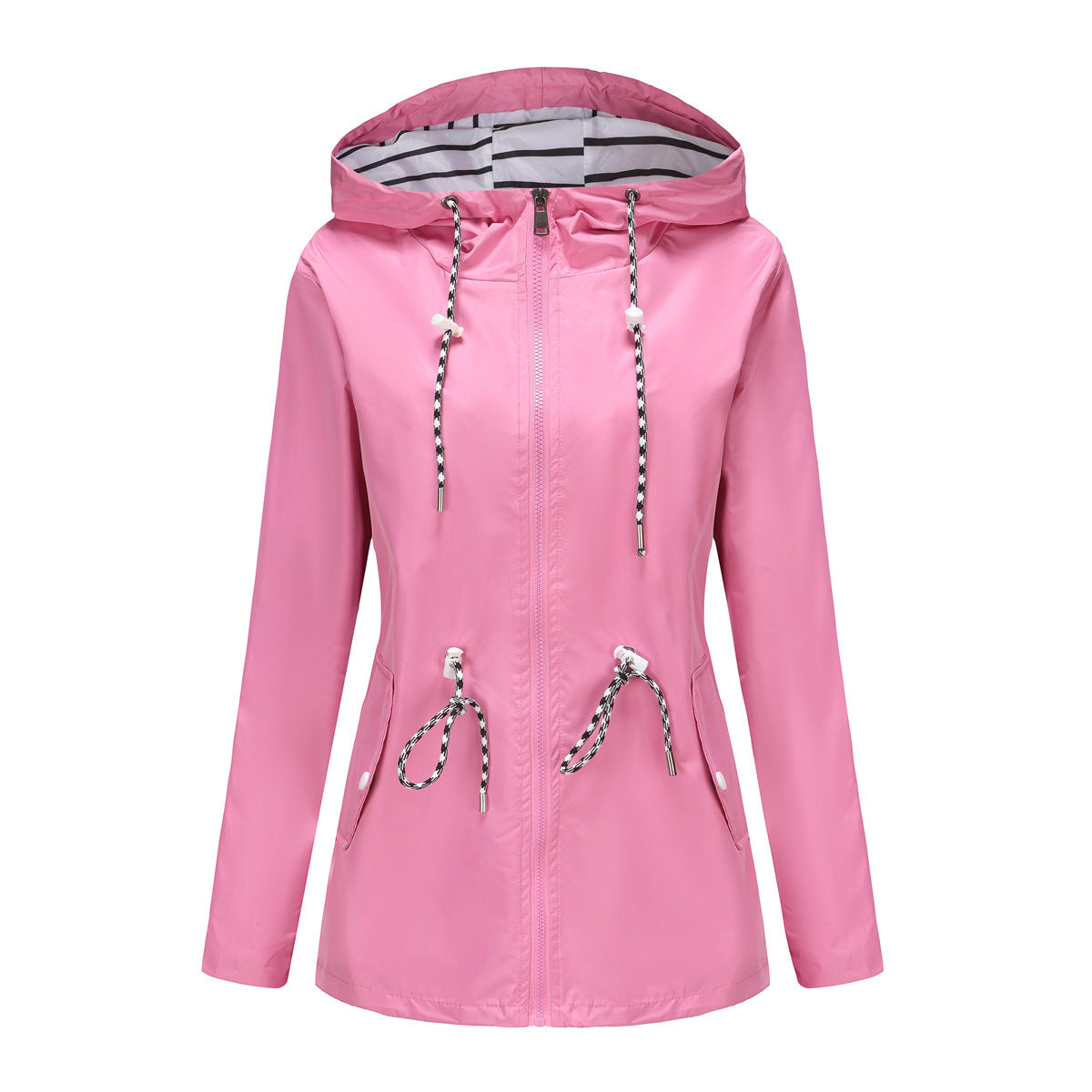 Women's jacket hooded waterproof elegant windbreaker zipper