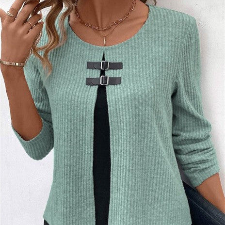 Women's Sweater knitted two-piece layered, long sleeves chic round neck