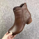 Women’s Ankle Boots Leather Elegant Soft-soled Chunky Heel Warm Fleece-6