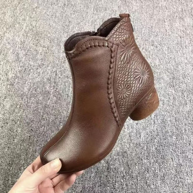 Comprar linea-simple-marron Botines elegantes suela blanda tacón grueso cálidos y forro polar
