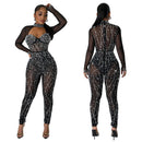 Women's Jumpsuit Elegant Sparkly Rhinestone Mesh See Through Long Sleeve Romper-5