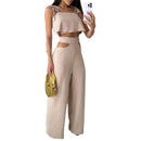 Women's Sets Elegant Two Piece Sleeveless Lace Up High Waist Wide Leg Pants-6