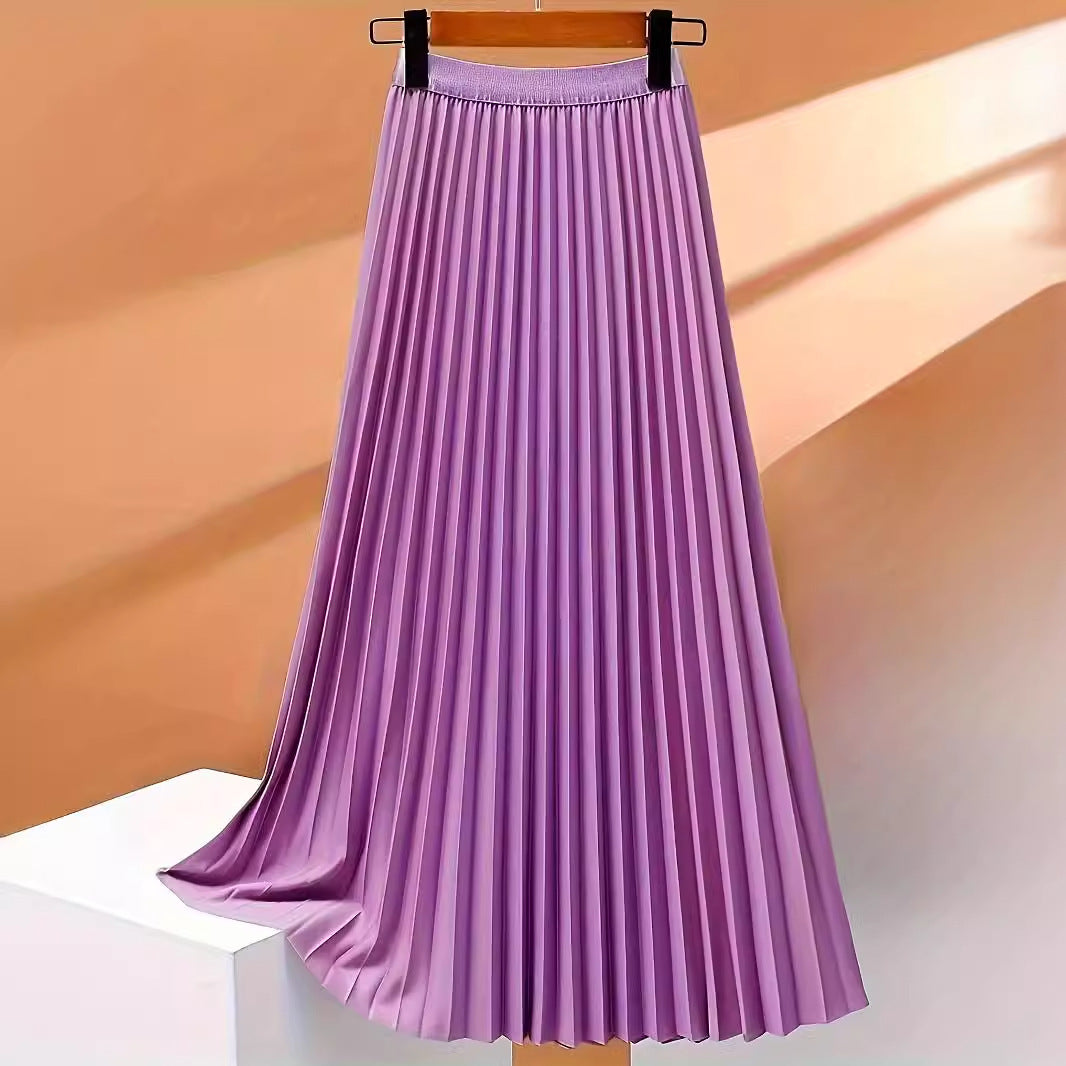 Women's skirt pleated elegant high waisted solid versatile