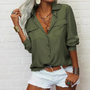 Elegant Blouse Spring Summer Casual Long Sleeve V Neck Loose Shirt Lady Tunics Tops