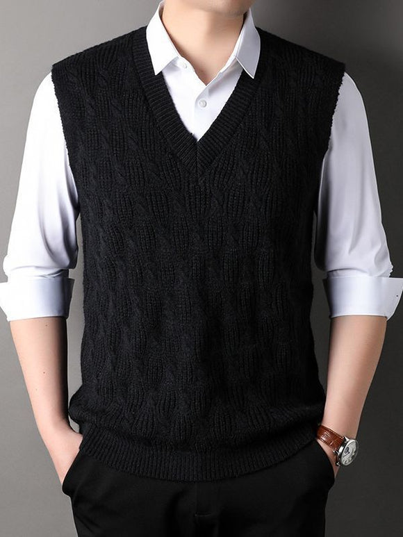 Men's Vest Elegant Knitted Woolen Twisted Loose Sleeveless Business