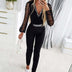 Women’s Elegant Jumpsuit V Neck Rhinestone Mesh Party Outfit