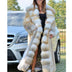 Women's coats in fox fur thick with hood warm elegant long sleeves