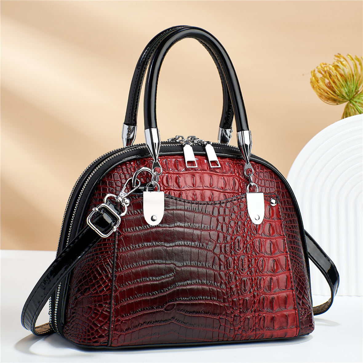 Women's handbag leather crocodile pattern retro luxury shoulder strap