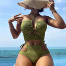 Women's swimsuit one-piece elegant tight split drawstring