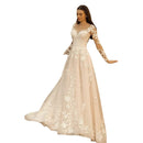 Women’s Wedding Dress Elegant V Neck Long Sleeve Bridal Gown Mori Style-5