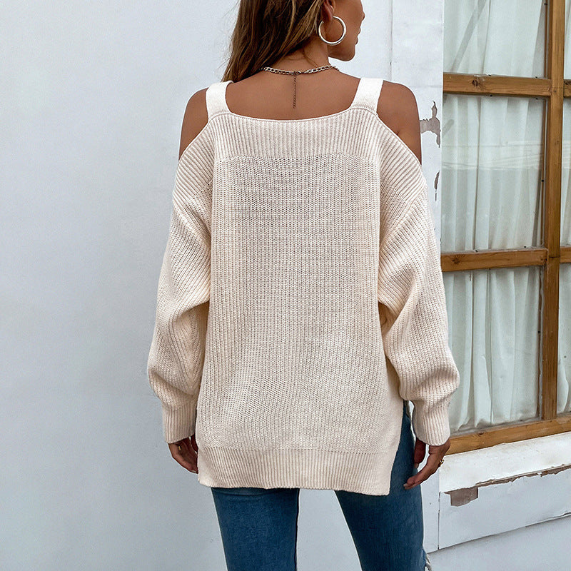 Women's sweater knit off shoulder sexy elegant, solid long sleeve