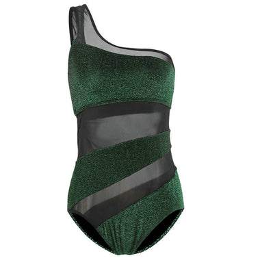 Women's swimwear one-piece elegant one-shoulder mesh