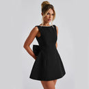 Sexy Mini Dress Women Big Bows Beads Elegant Backless Sleeveless Party Dress