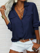 Elegant Blouse Spring Summer Casual Long Sleeve V Neck Loose Shirt Lady Tunics Tops