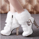Women's Boots rhinestone fur high heels elegant, warm, comfort
