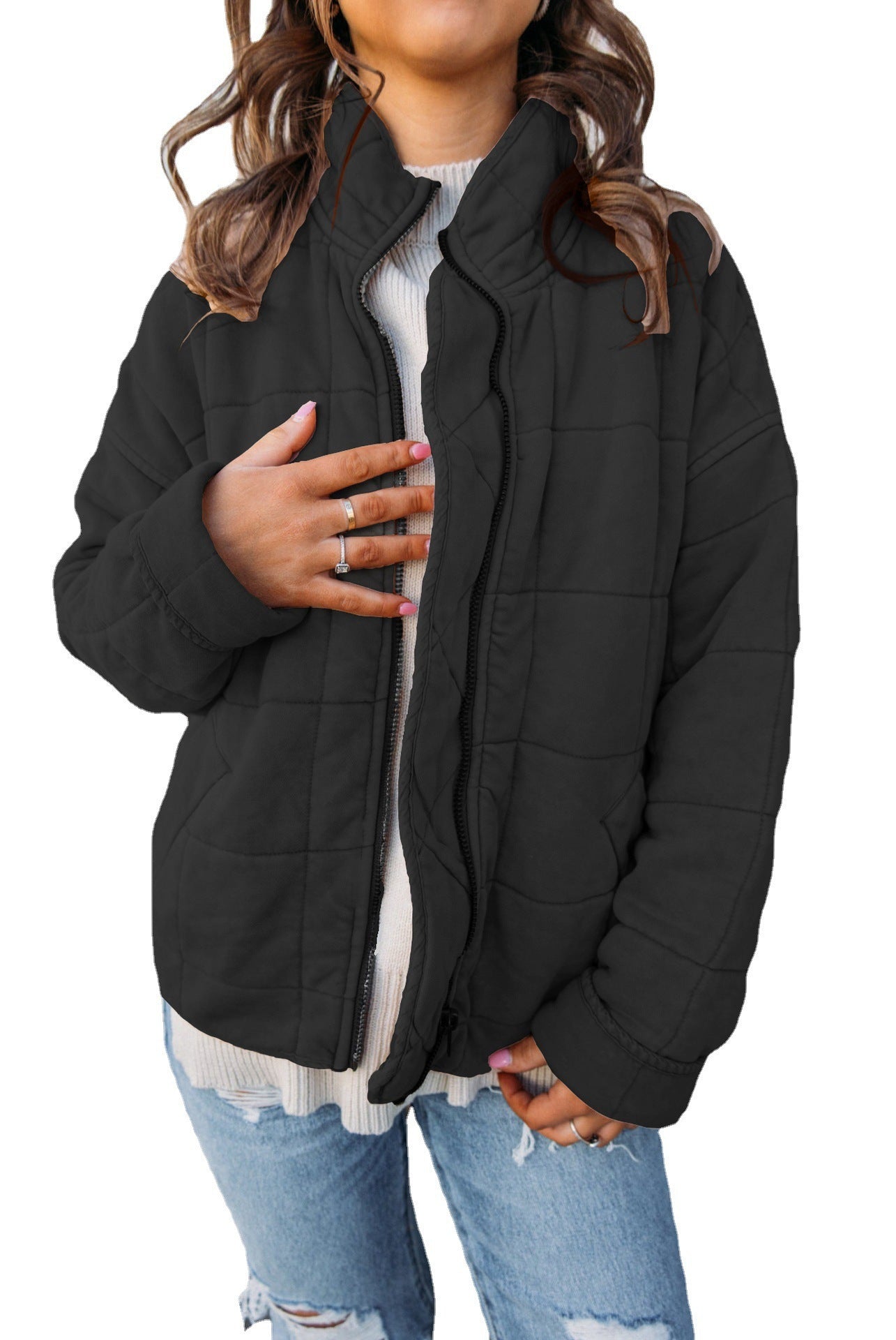 Women's short padded down jacket elegant light cotton long sleeve