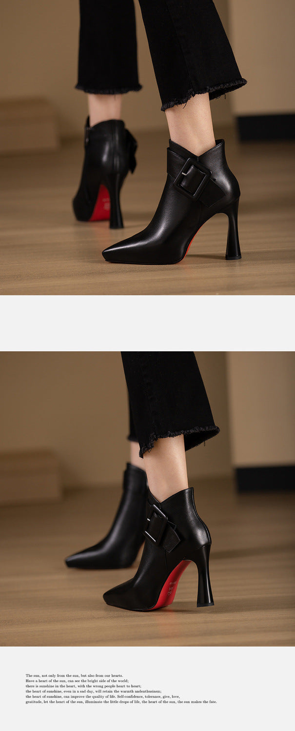 Women's ankle Boots skinny high heel elegant, waterproof belt buckle