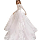 Women’s Wedding Dress Elegant Long Sleeve Lace Vintage A Line Bridal Gown-5