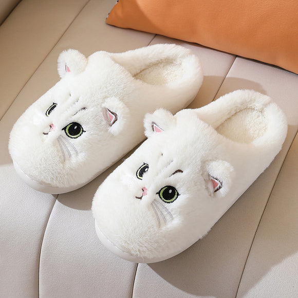 Women's slippers elegant cute cat plush warm non-slip
