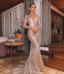 Gold Evening Dress Women Elegant Prom Party Gown, glamorous, Backless