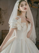 Princess Mermaid Wedding Dress Satin Appliques Vintage Train