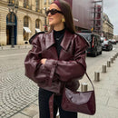 Women's short jacket leather elegant long sleeve loose lapel collar