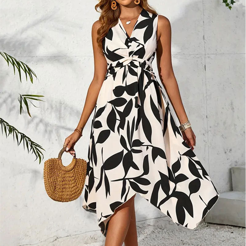 Women's dress mid-length sleeveless elegant floral print