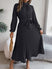 Women's Elegant Dress Flared Pleated Belted Long Sleeve Stand Collar