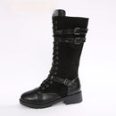 Women’s Mid Boots Square Heel Elegant Round Toe Rivet Belt Buckle-6