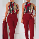 Women's Set Elegant Floral Two Piece Halter Top High Waist Pants-10