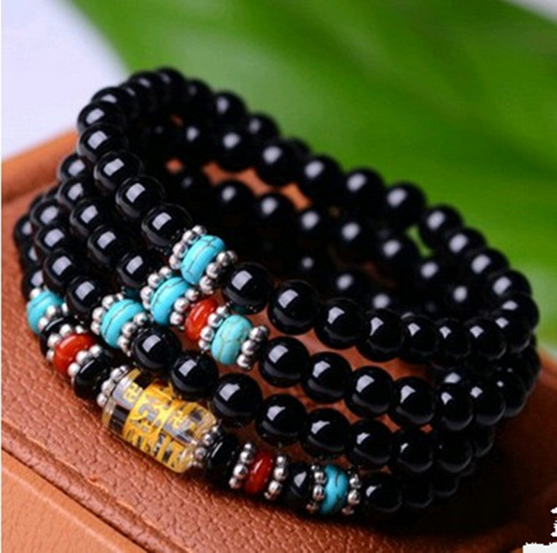 Acheter noir Bracelet Mala perles obsidienne prière 108 pour la guérison méditation