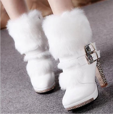 Women's Boots rhinestone fur high heels elegant, warm, comfort