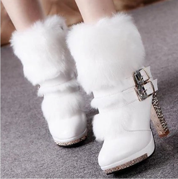 Women's Boots rhinestone fur high heels elegant, warm, comfort