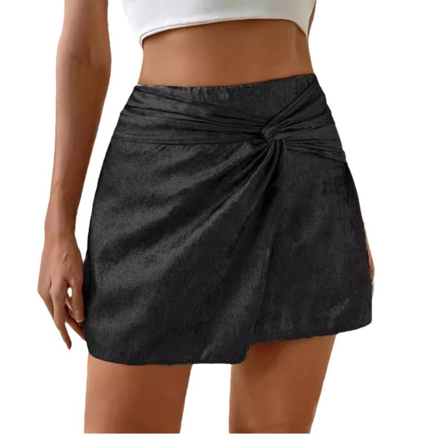 Women's mini skirt elegant pleated with bow metallic