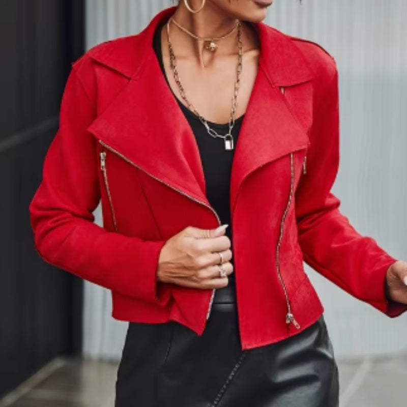 Women's jacket suede slim Fit zip closure sulfet sleeves notched collar