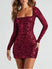 Women's Sexy Dress Elegant Backless Sequins Slim Square Neck Long Sleeves