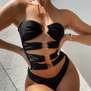 Women's swimwear one-piece elegant solid color beach